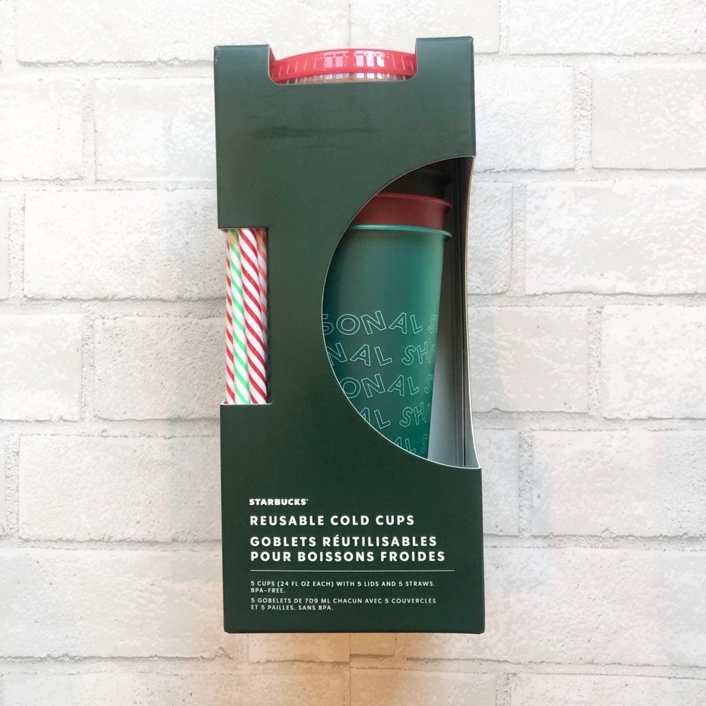 Starbucks 2019 Holiday Reusable Cold Cups Venti 24oz Christmas Set of 5 NIB